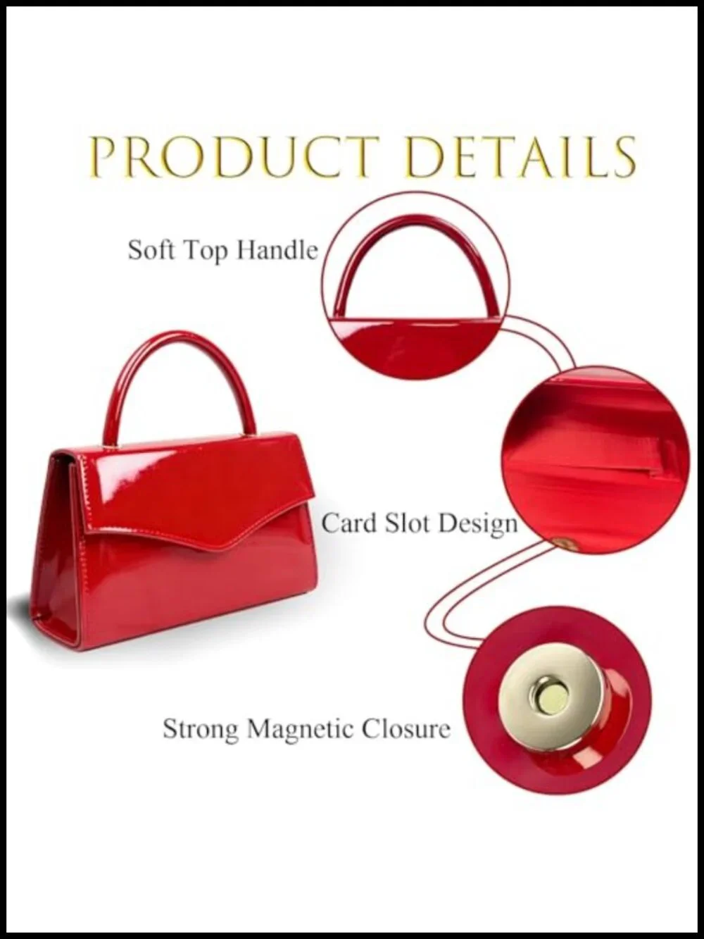 Patent Leather Evening Clutch Magnetic Closure Removable Chain Strap